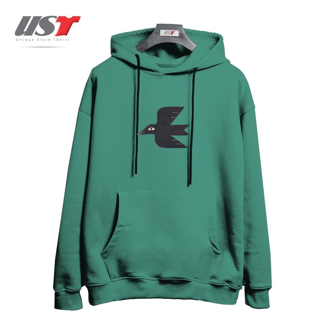 طرح MINIMAL BLACKBIRD NO. 1 هودی اورسایزرنگ سبز سدری