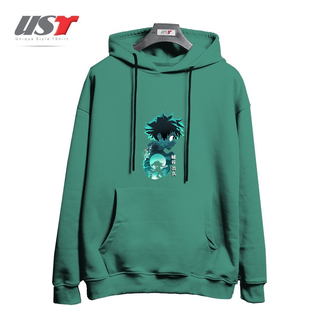 طرح ANIME HERO IZUKU هودی اورسایزرنگ سبز سدری