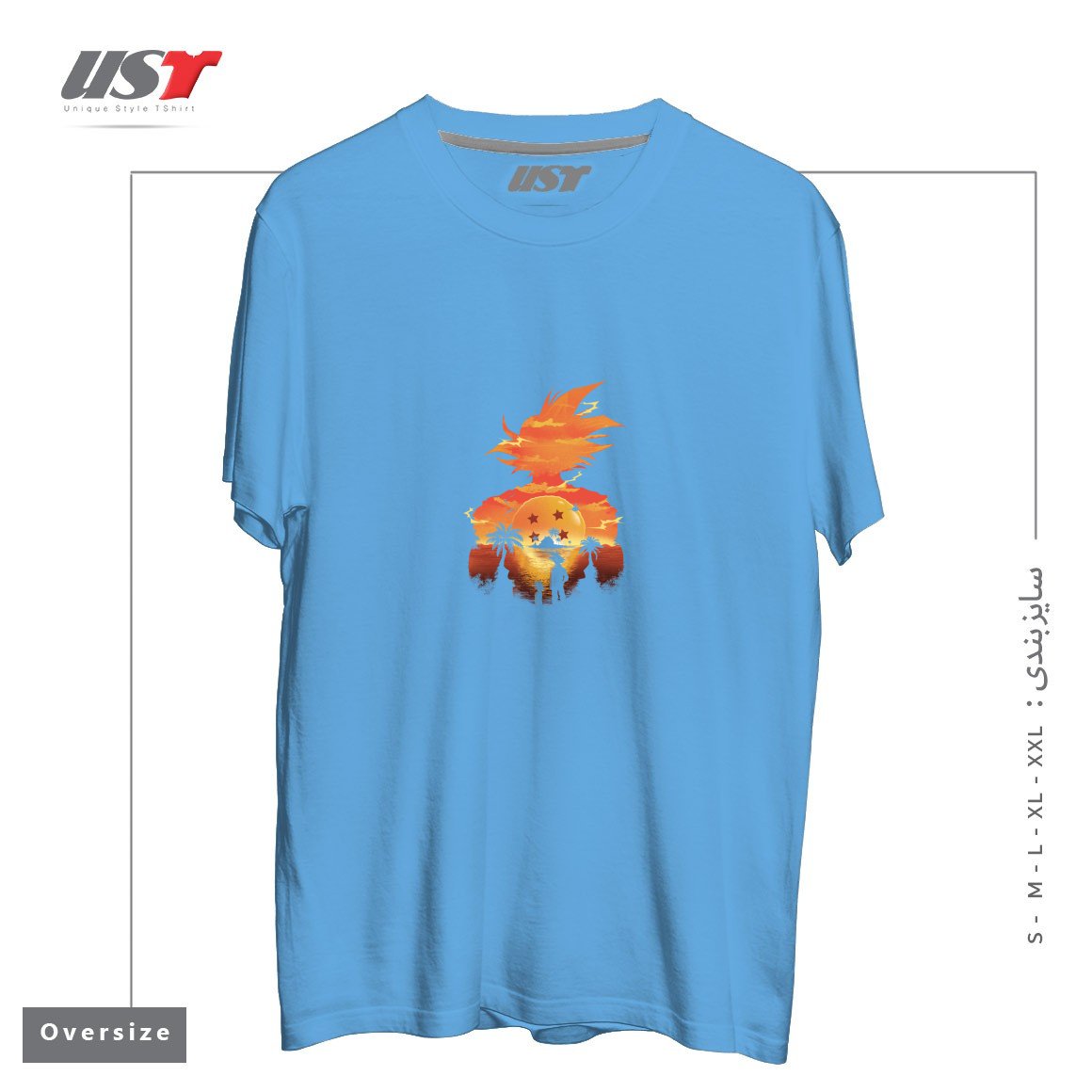 طرح Ukiyo e Super Saiyan تیشرت اورسایزرنگ آبی روشن