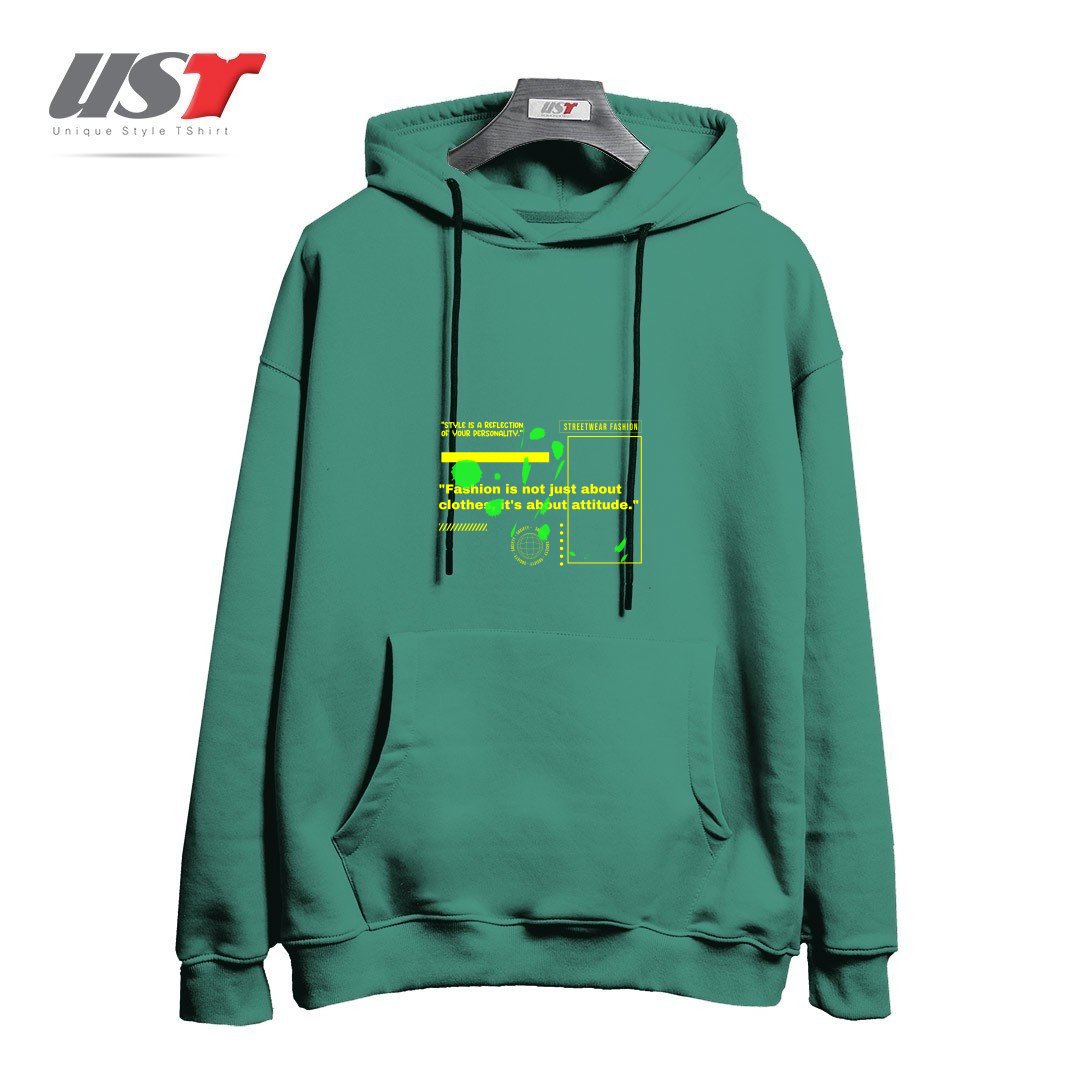 طرح typography 8 هودی اورسایزرنگ سبز سدری