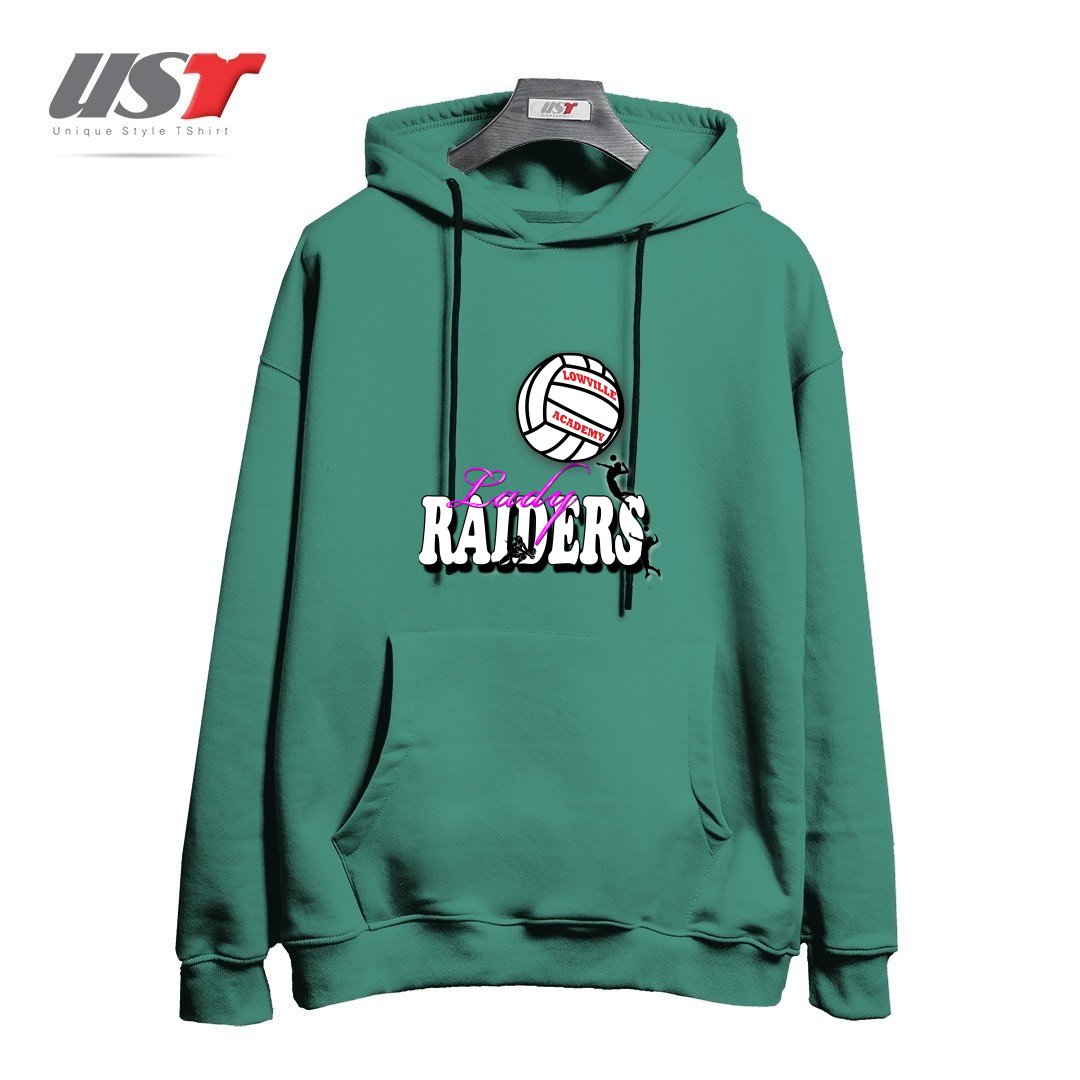 طرح LOWVILLE ACADEMY LADY RAIDERS VOLLEYBALL هودی اورسایزرنگ سبز سدری