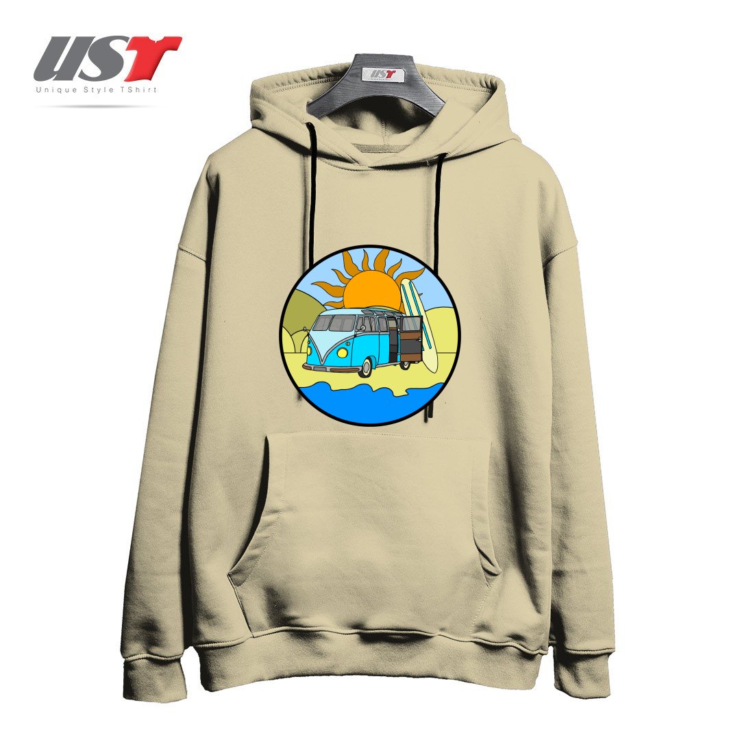 طرح CAMPING ON THE BEACH هودی اورسایزرنگ نخودی