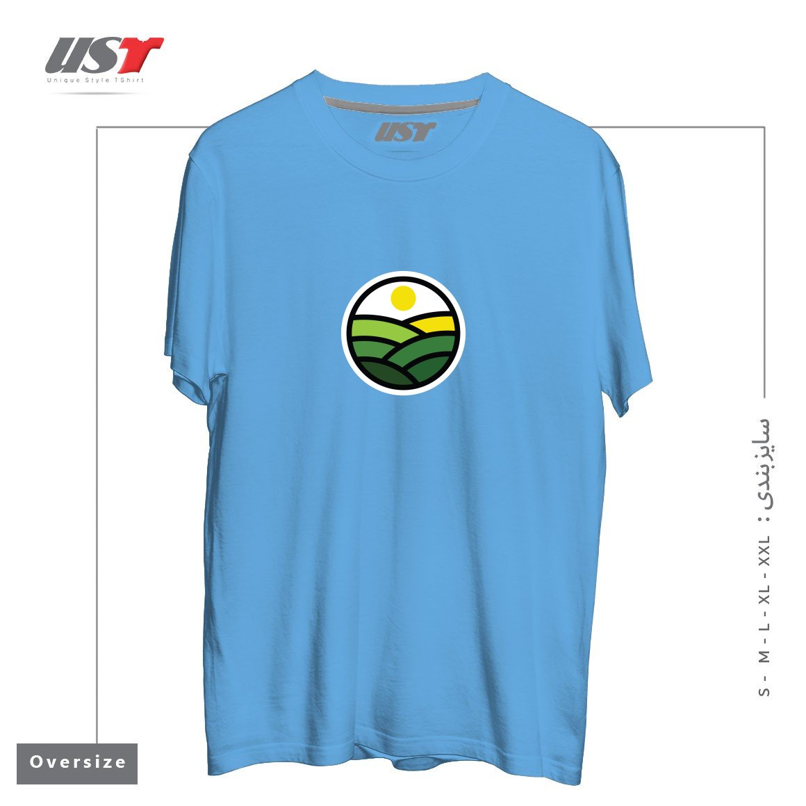 طرح NATURE LINE تیشرت اورسایزرنگ آبی روشن