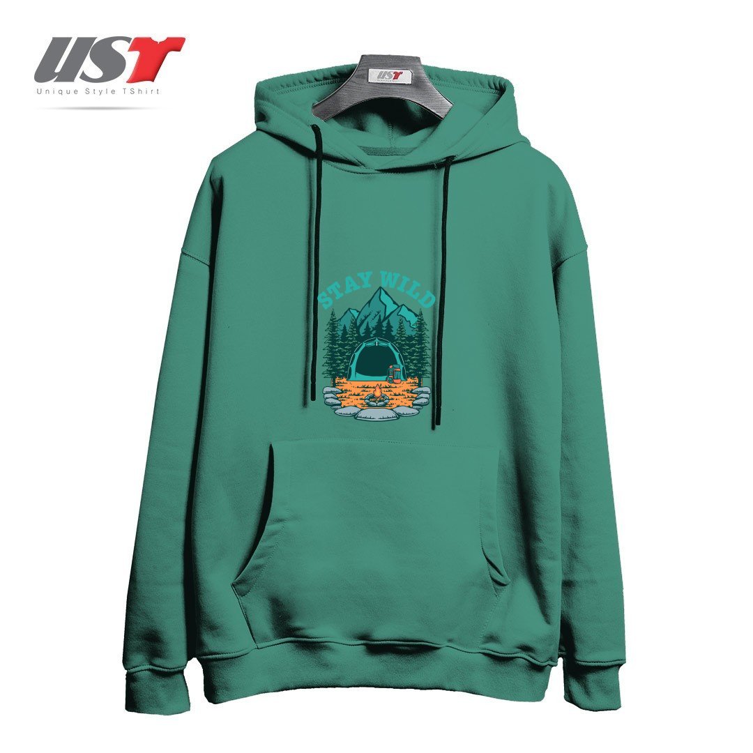 طرح STAY WILD هودی اورسایزرنگ سبز سدری