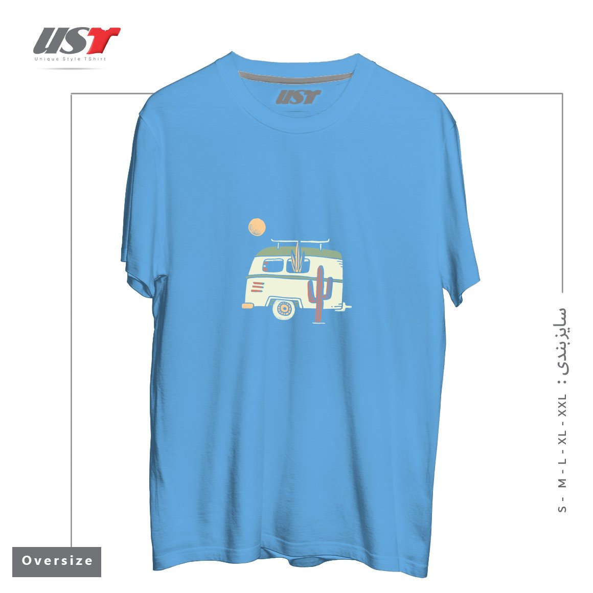 طرح VAN LIFE تیشرت اورسایزرنگ آبی روشن