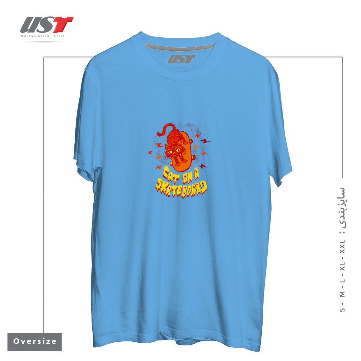 تیشرت اورسایز طرح CATONASKATEBOARD