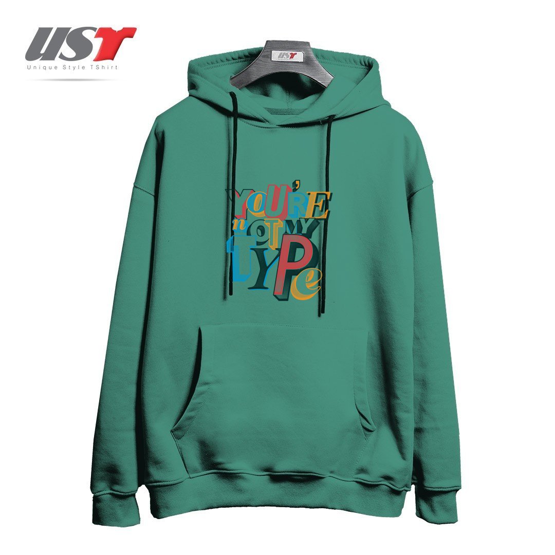 طرح NOT MY TYPE هودی اورسایزرنگ سبز سدری
