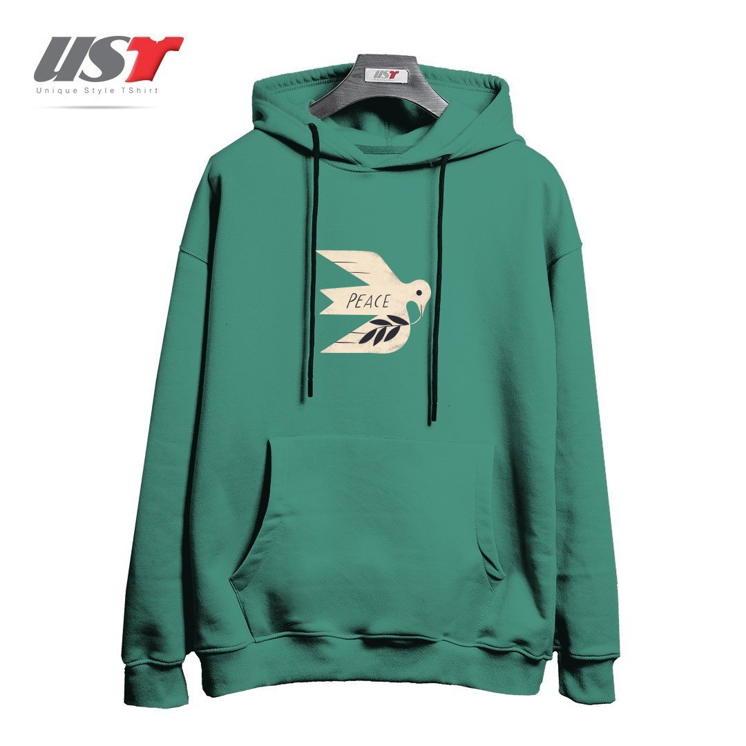 طرح PEACE DOVE هودی اورسایزرنگ سبز سدری