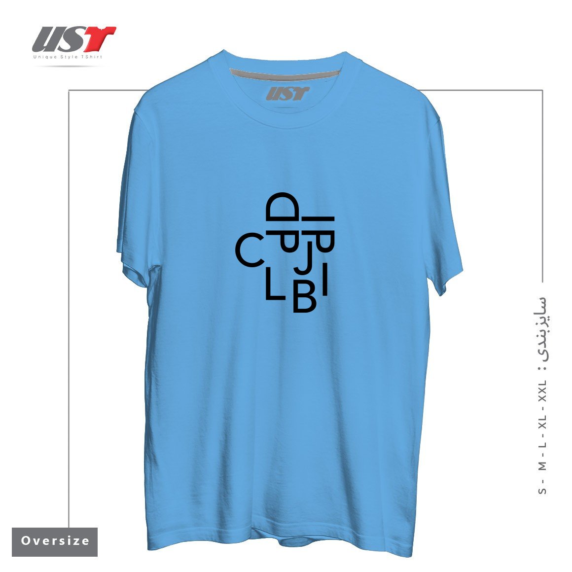 طرح TYPE FACE تیشرت اورسایزرنگ آبی روشن
