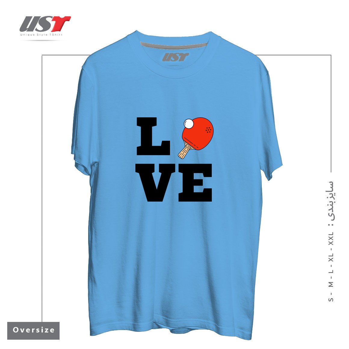 طرح I LOVE PING PONG RED - PINGPONG TABLE TENNIS PLAYER ATHLETE SPORTS LOVER تیشرت اورسایزرنگ آبی روشن