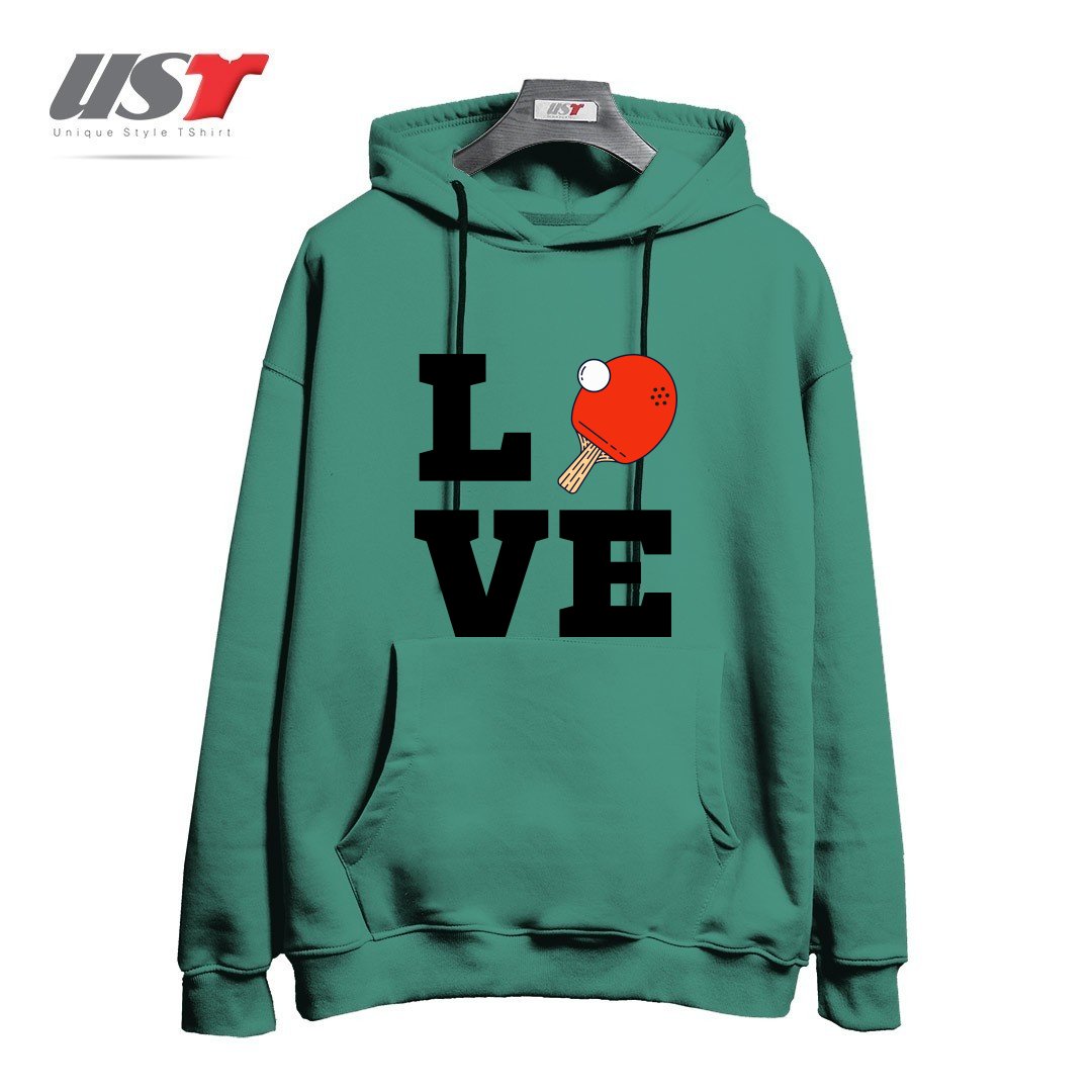 طرح I LOVE PING PONG RED - PINGPONG TABLE TENNIS PLAYER ATHLETE SPORTS LOVER هودی اورسایزرنگ سبز سدری