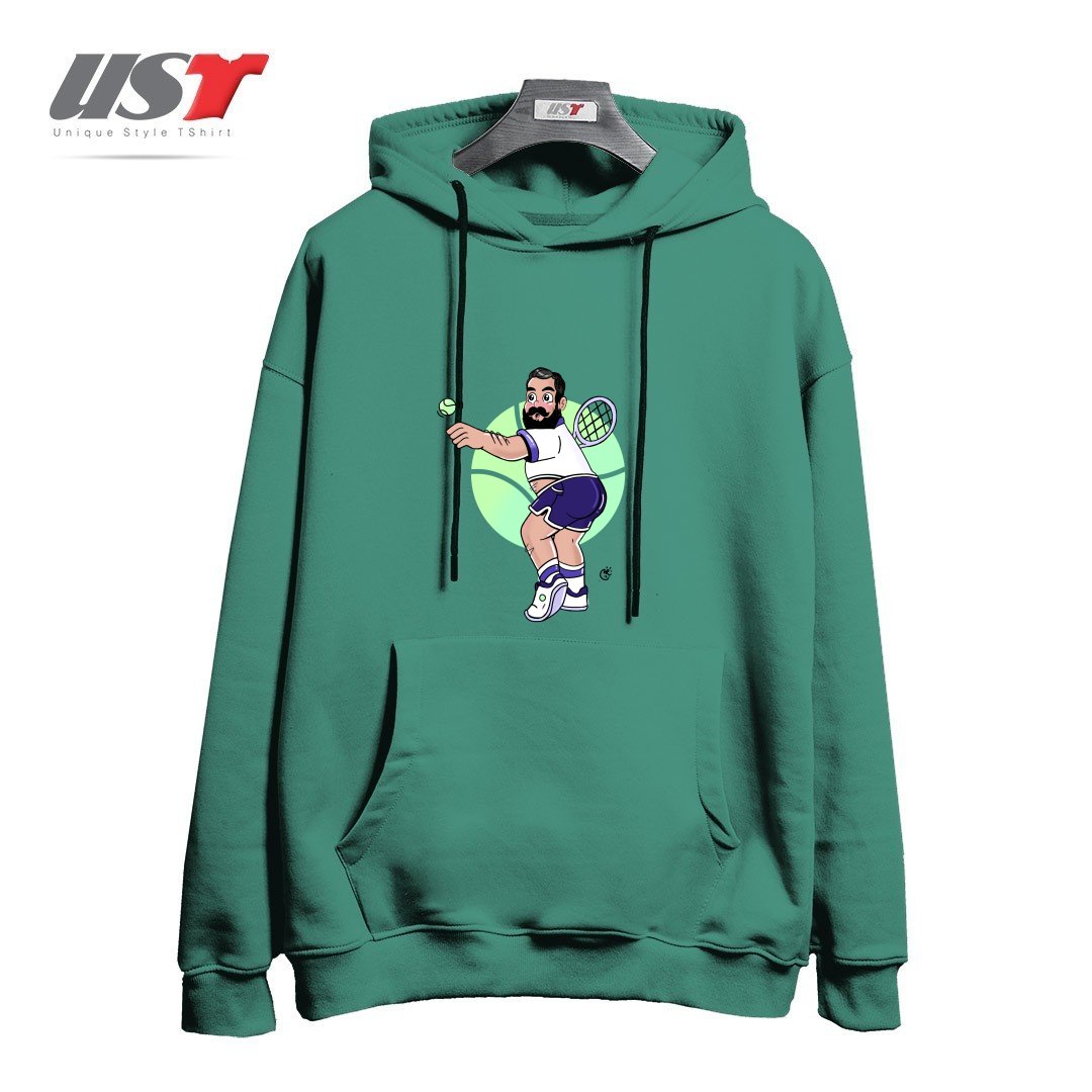 طرح RACQUET MAN هودی اورسایزرنگ سبز سدری