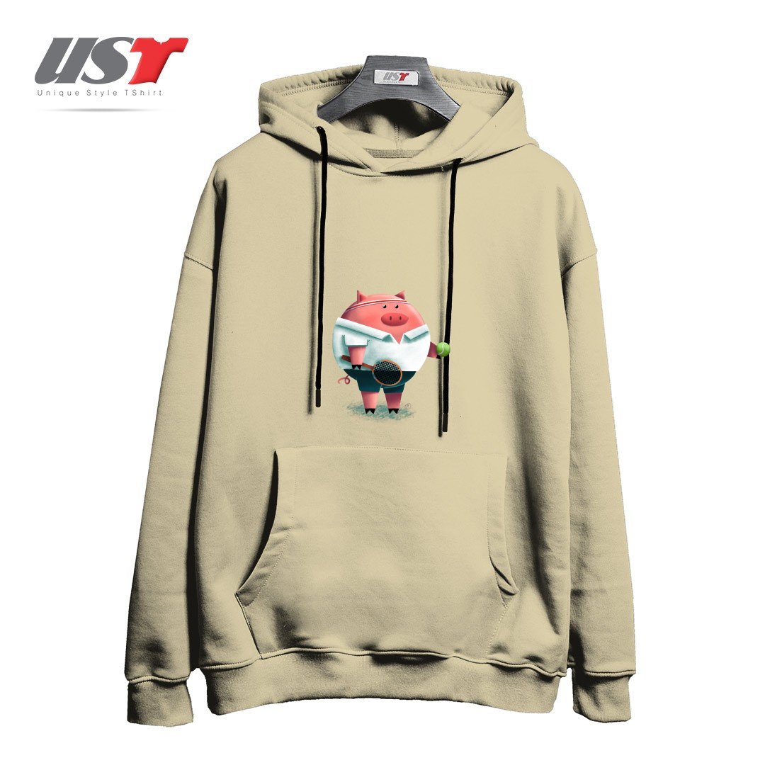 طرح TENNIS PIG هودی اورسایزرنگ نخودی