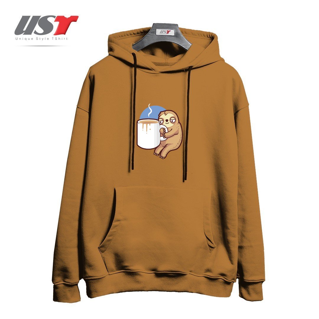 طرح AHHH MORNINGS هودی اورسایزرنگ نسکافه ای