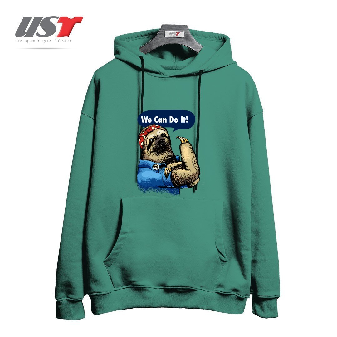 طرح WE CAN DO IT SLOTH هودی اورسایزرنگ سبز سدری
