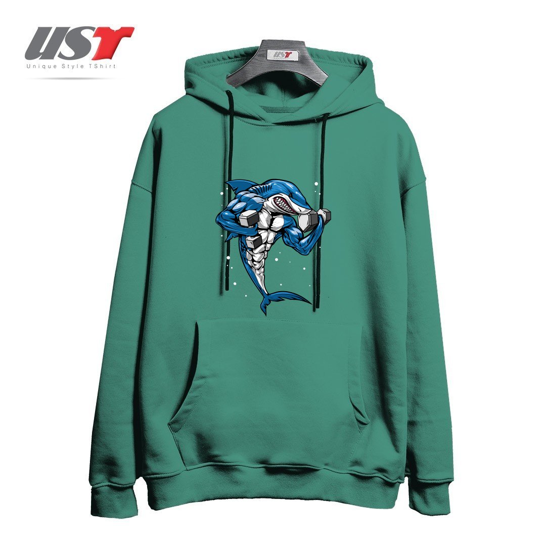 طرح FITNESS SHARK هودی اورسایزرنگ سبز سدری