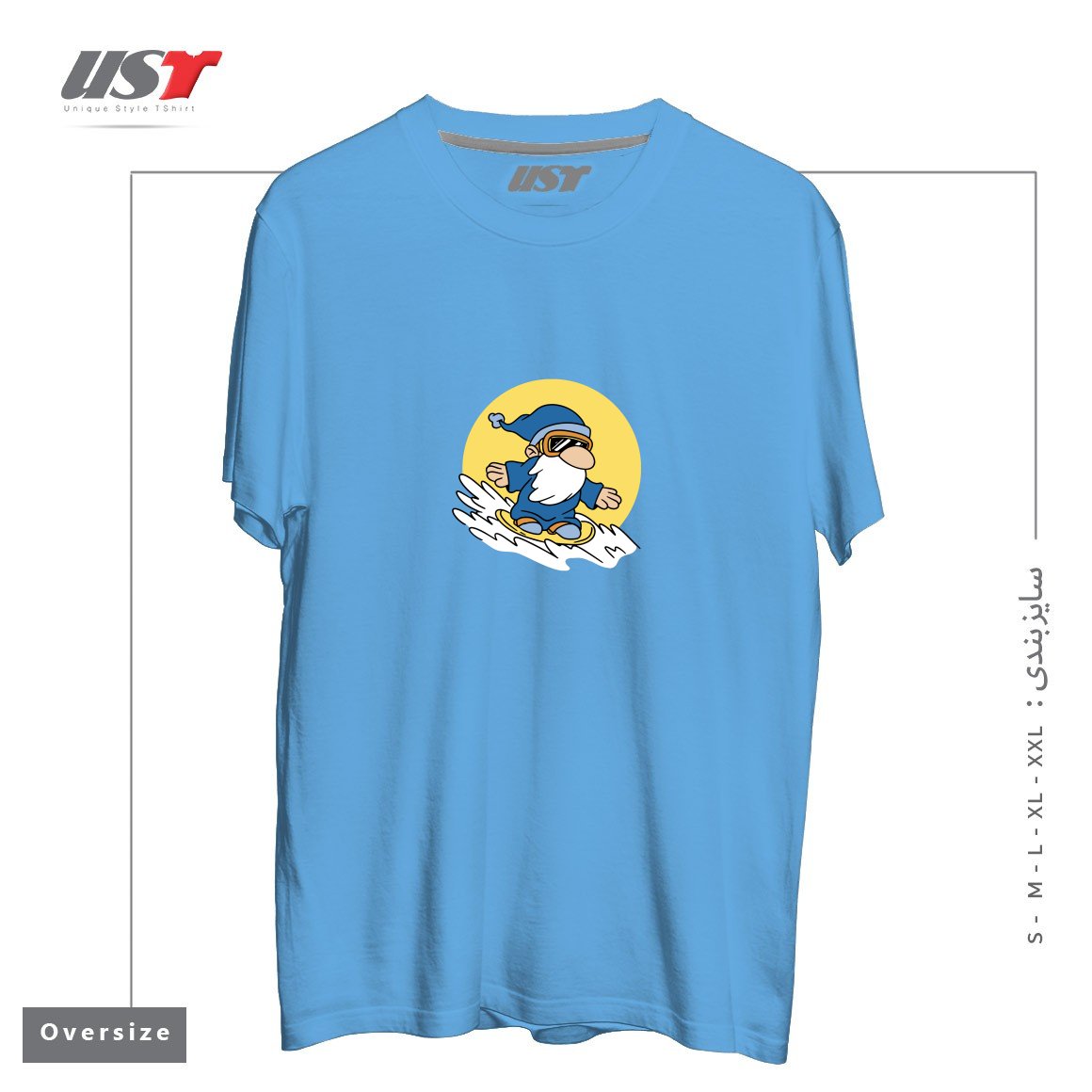 طرح GNOME ON SNOWBOARD تیشرت اورسایزرنگ آبی روشن