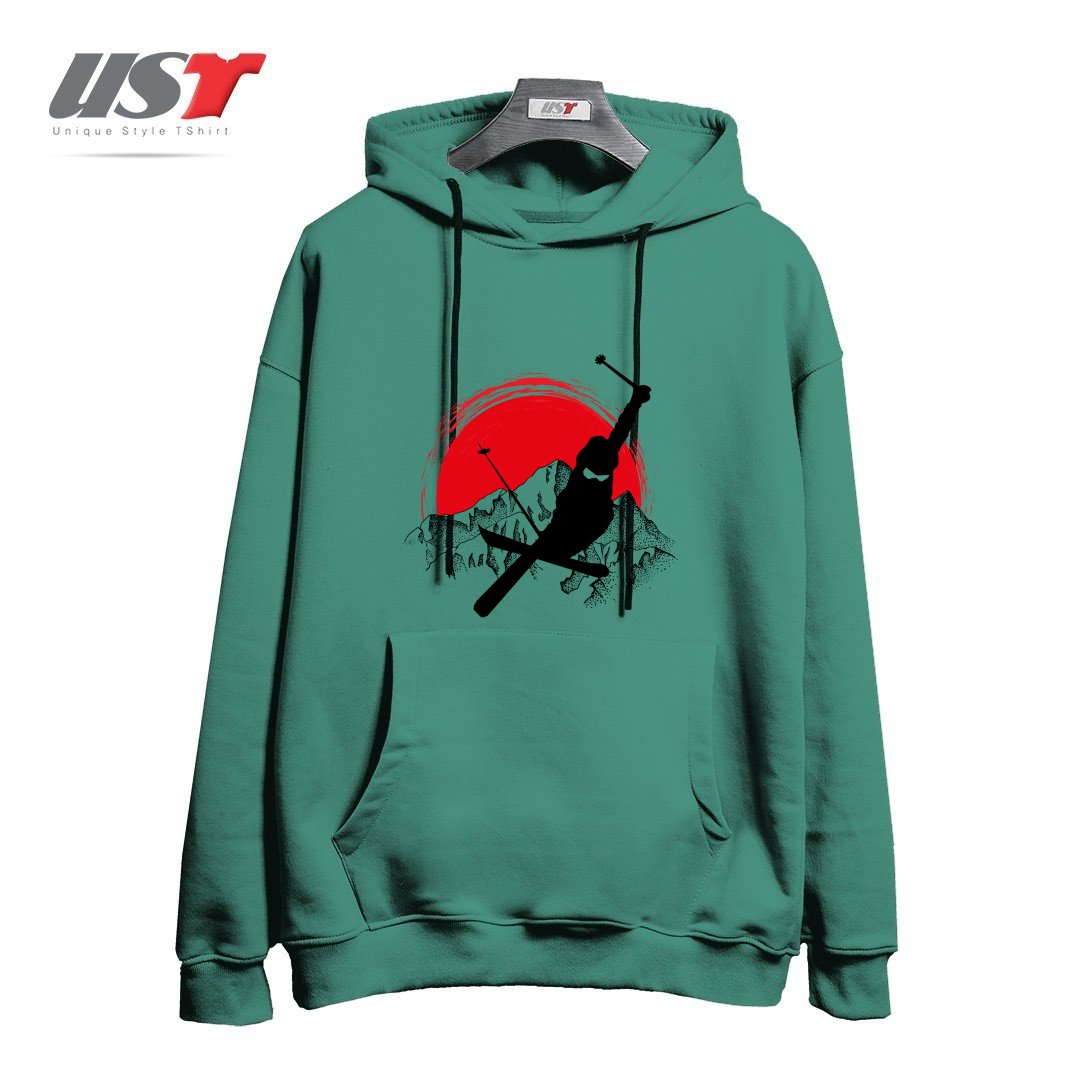 طرح MY SKI AND SNOW ART7 هودی اورسایزرنگ سبز سدری