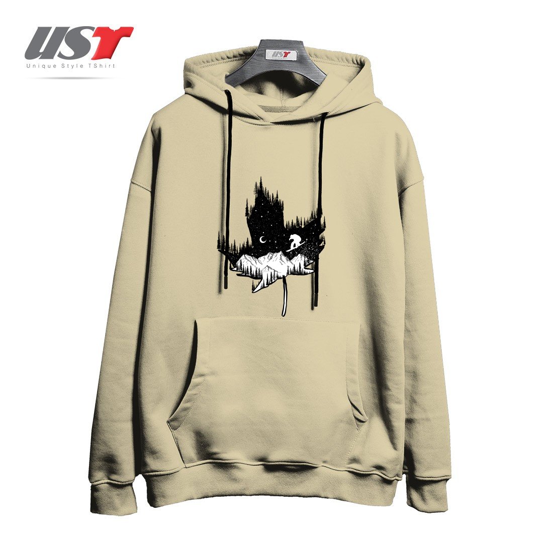 طرح SNOWBOARD ART هودی اورسایزرنگ نخودی