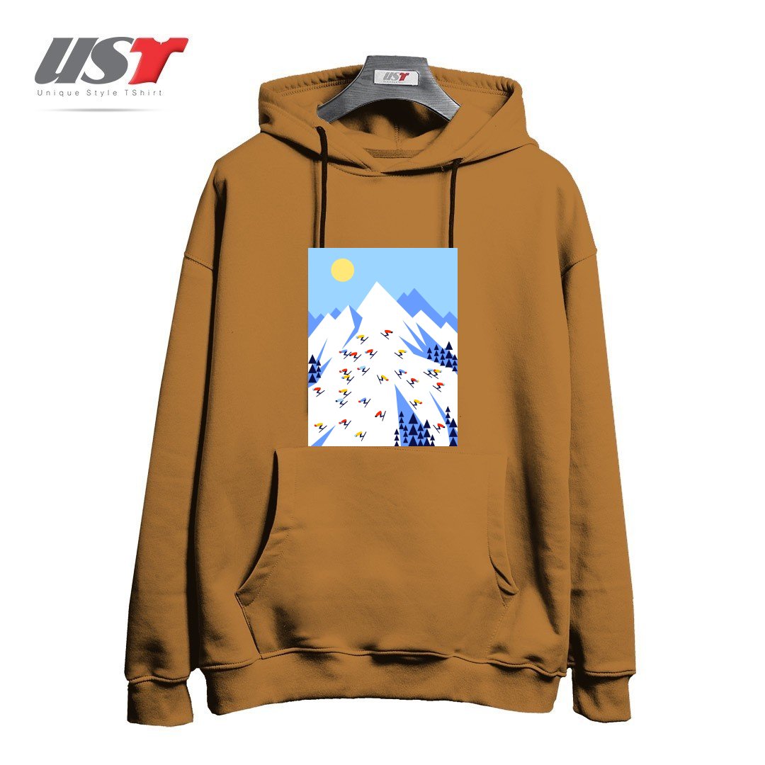 طرح THE MOUNTAINS. PERFECT DAY! هودی اورسایزرنگ نسکافه ای