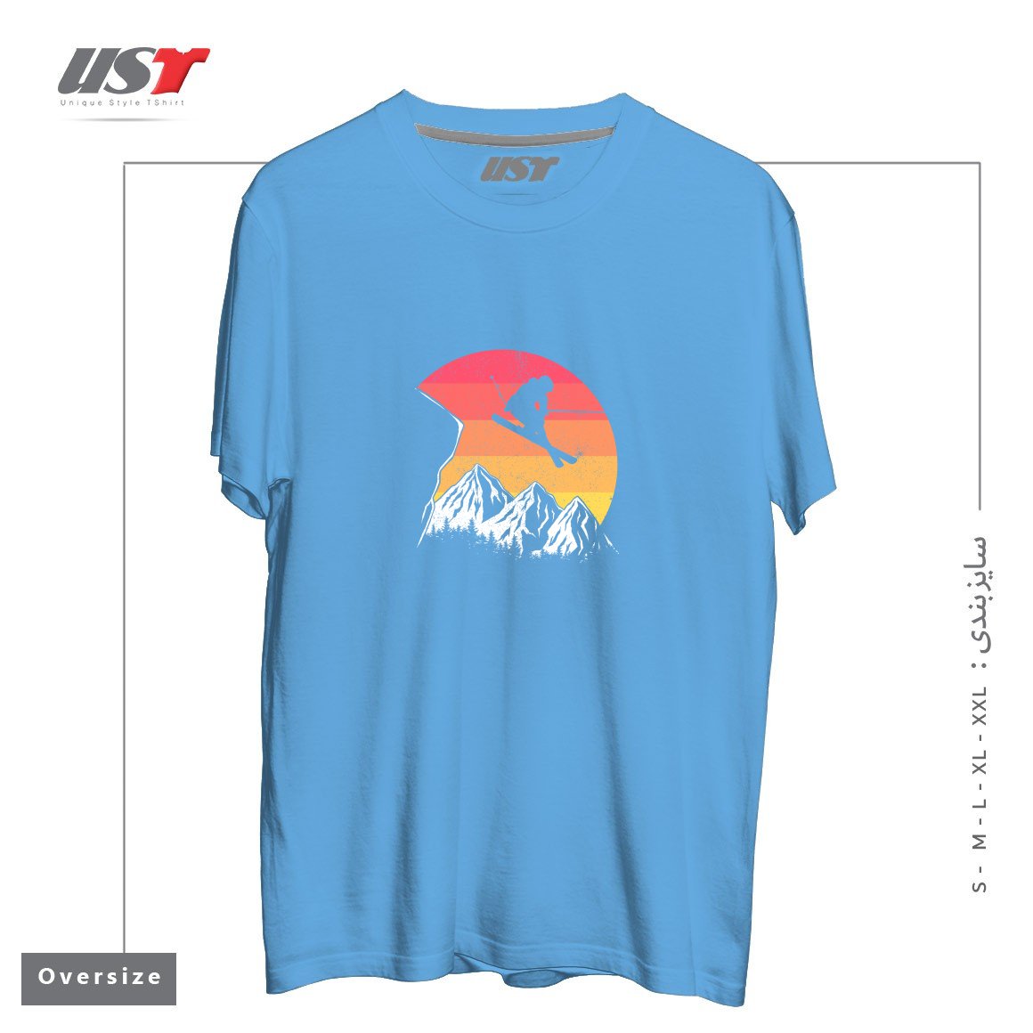 طرح VINTAGE ALPINE SKIING تیشرت اورسایزرنگ آبی روشن