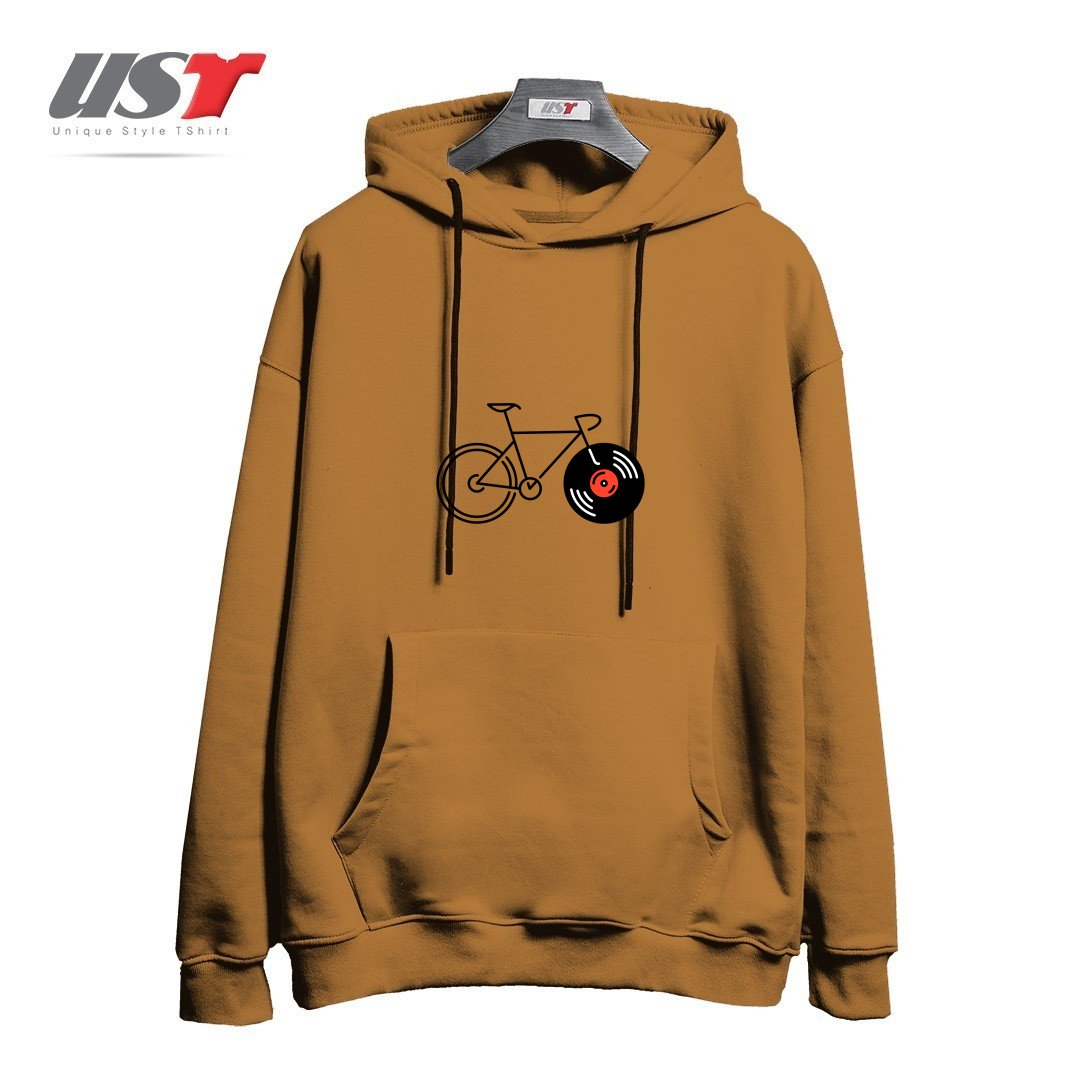 طرح BICYCLE VINYL RECORD هودی اورسایزرنگ نسکافه ای