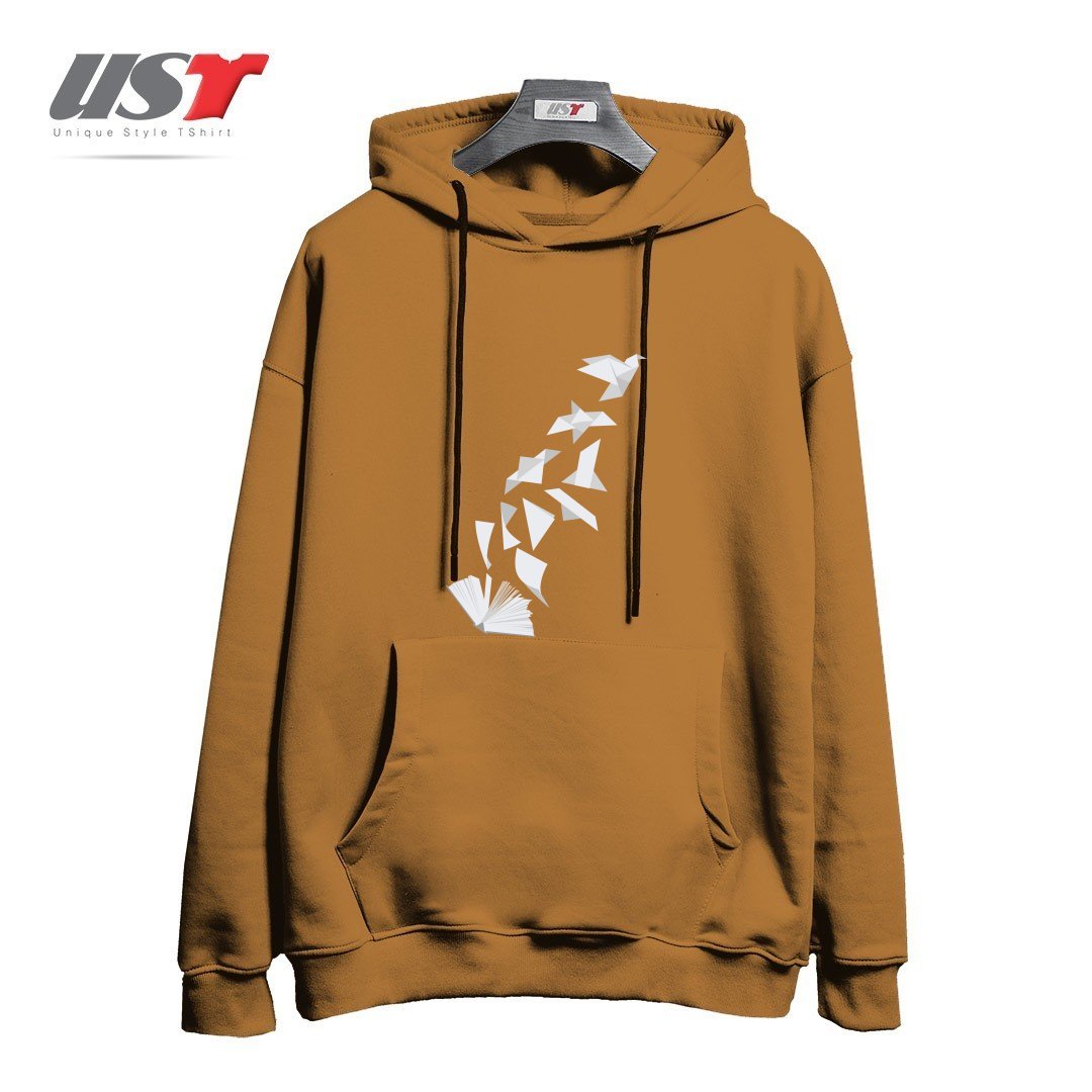 طرح BOOK TO BIRD هودی اورسایزرنگ نسکافه ای