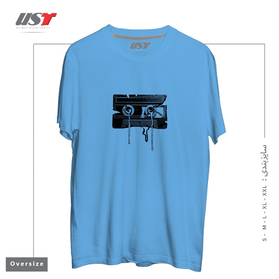 طرح CASSETTE MEMORIES تیشرت اورسایزرنگ آبی روشن