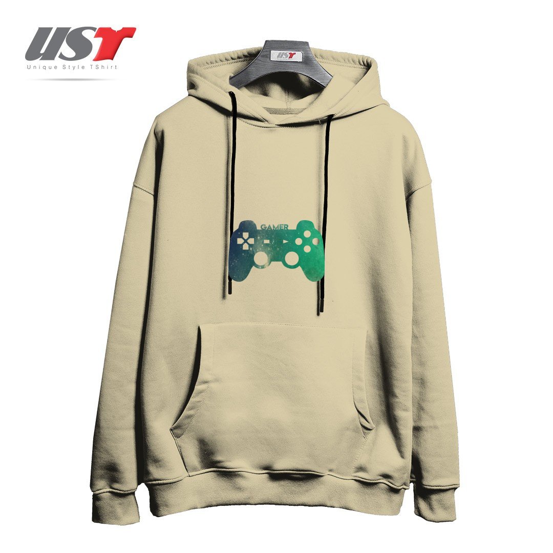 طرح GAMER TEE هودی اورسایزرنگ نخودی