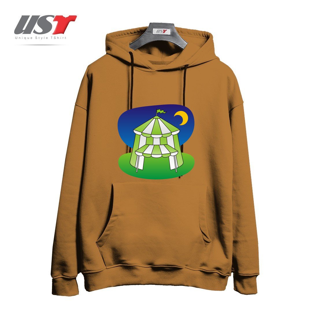 طرح GREEN CIRCUS TENT هودی اورسایزرنگ نسکافه ای