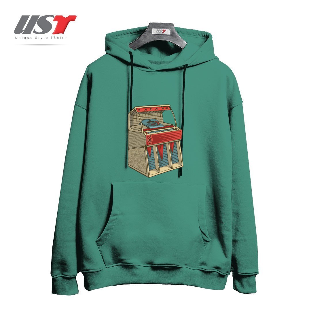 طرح GRUNGE RETRO JUKEBOX هودی اورسایزرنگ سبز سدری