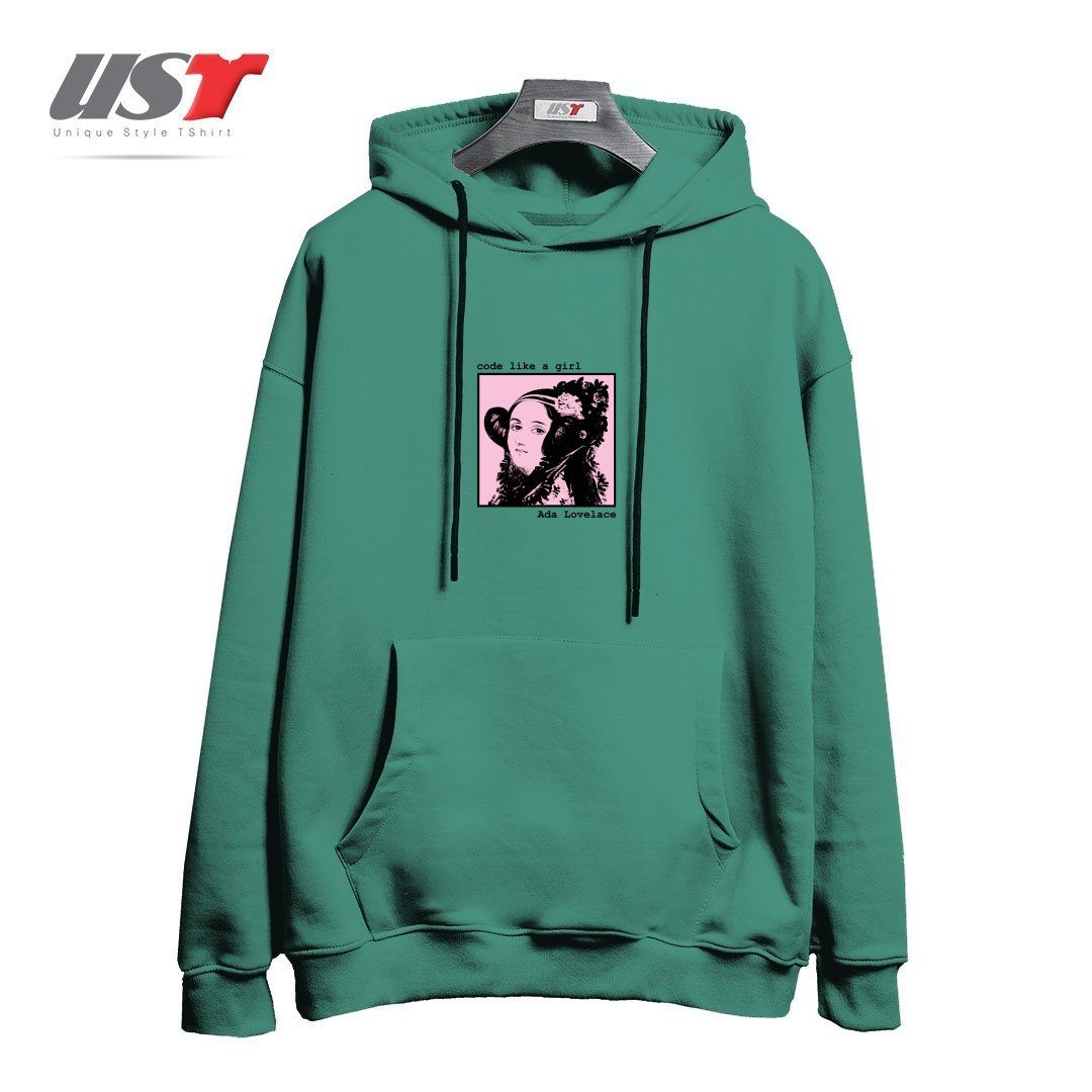 هودی اورسایز طرح CODE LIKE A GIRL - ADA LOVELACE