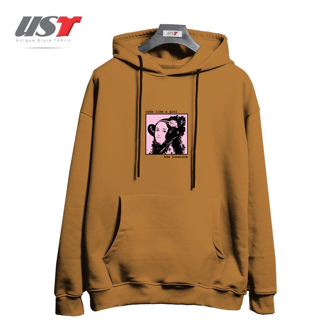 طرح CODE LIKE A GIRL - ADA LOVELACE هودی اورسایزرنگ نسکافه ای