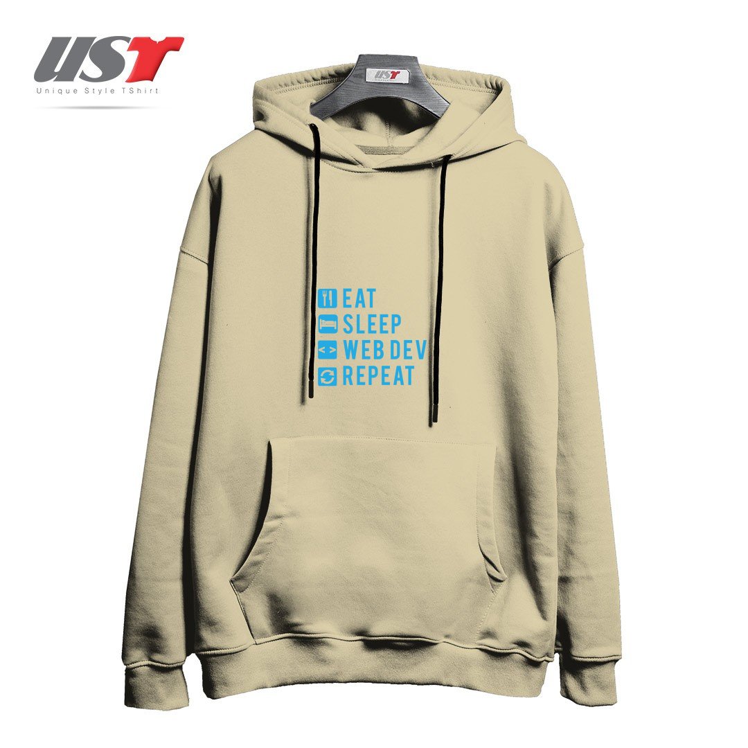 طرح EAT SLEEP WEB DEV REPEAT هودی اورسایزرنگ نخودی