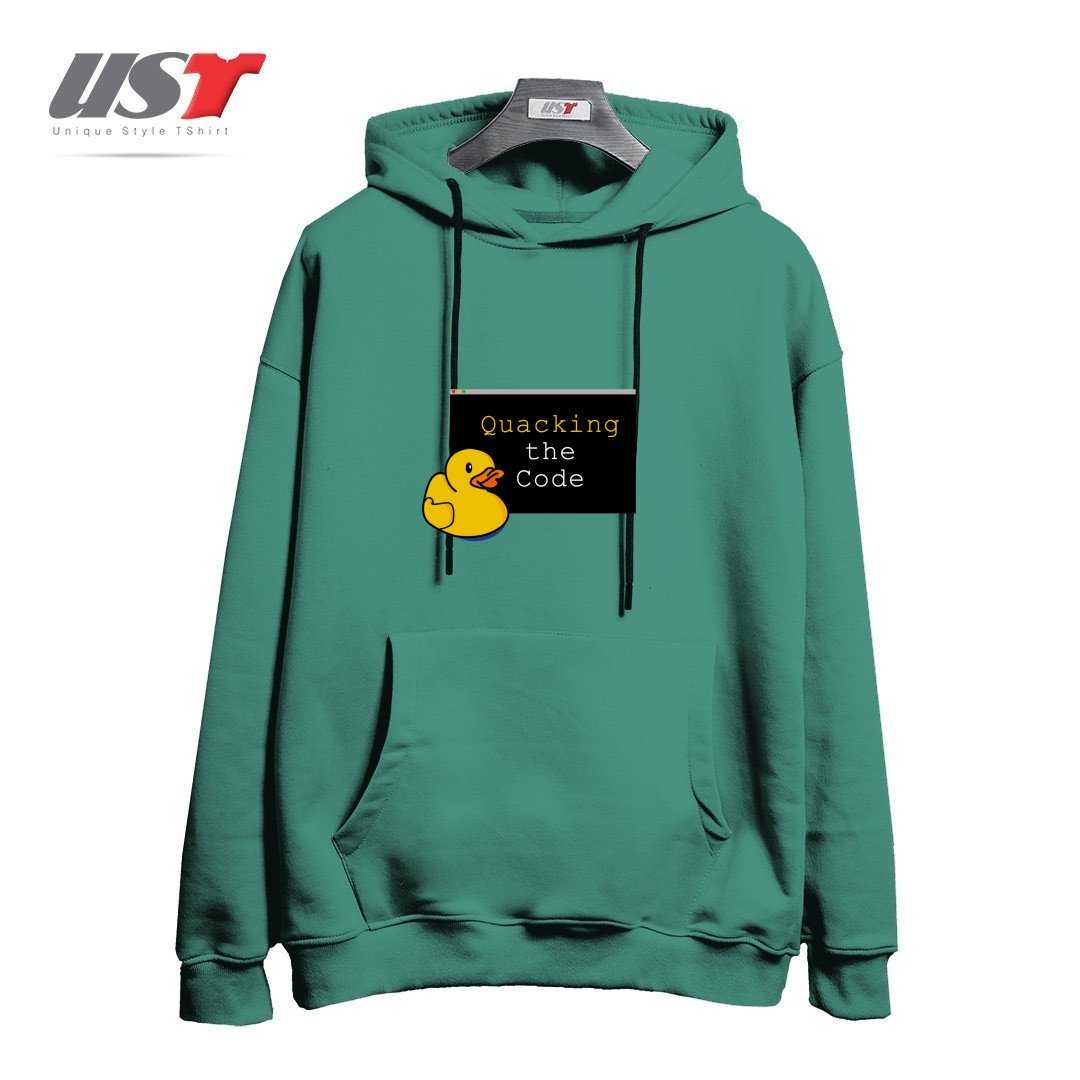 طرح QUACKING THE CODE هودی اورسایزرنگ سبز سدری
