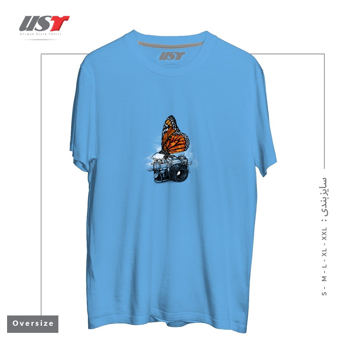 طرح NATURE PHOTOGRAPHY تیشرت اورسایزرنگ آبی روشن