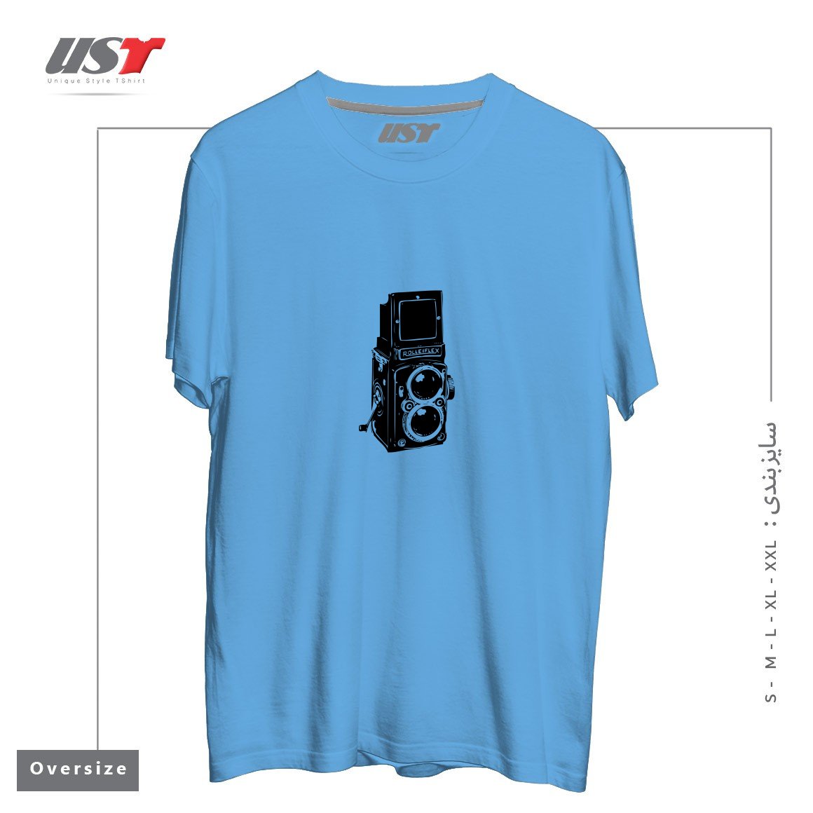 طرح ROLLEIFLEX ILLUSTRATION تیشرت اورسایزرنگ آبی روشن
