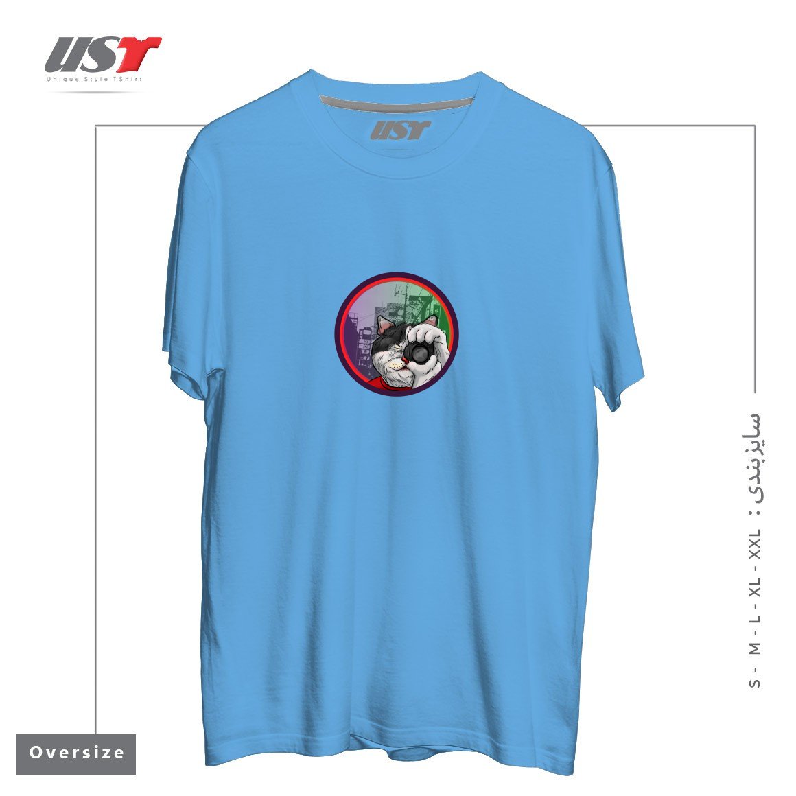 طرح STREET CAT TOKIO تیشرت اورسایزرنگ آبی روشن