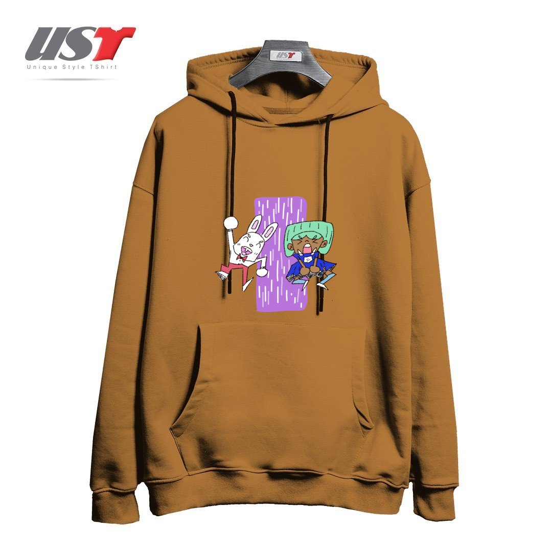 طرح ALICIA AND THE WHITE RABBIT هودی اورسایزرنگ نسکافه ای