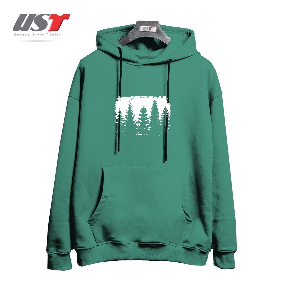 طرح FOREST SILHOUETTE هودی اورسایزرنگ سبز سدری