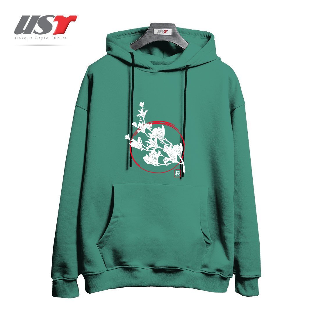 طرح SAKURA-2 هودی اورسایزرنگ سبز سدری