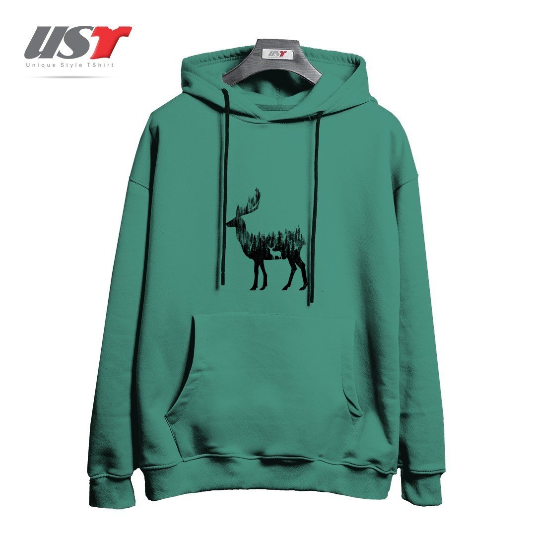 طرح THE DEER هودی اورسایزرنگ سبز سدری