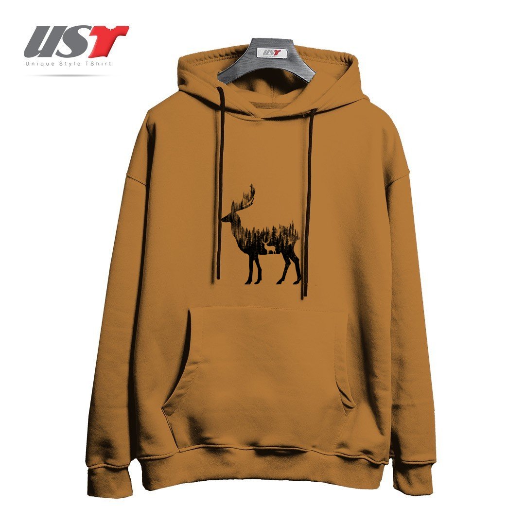 طرح THE DEER هودی اورسایزرنگ نسکافه ای