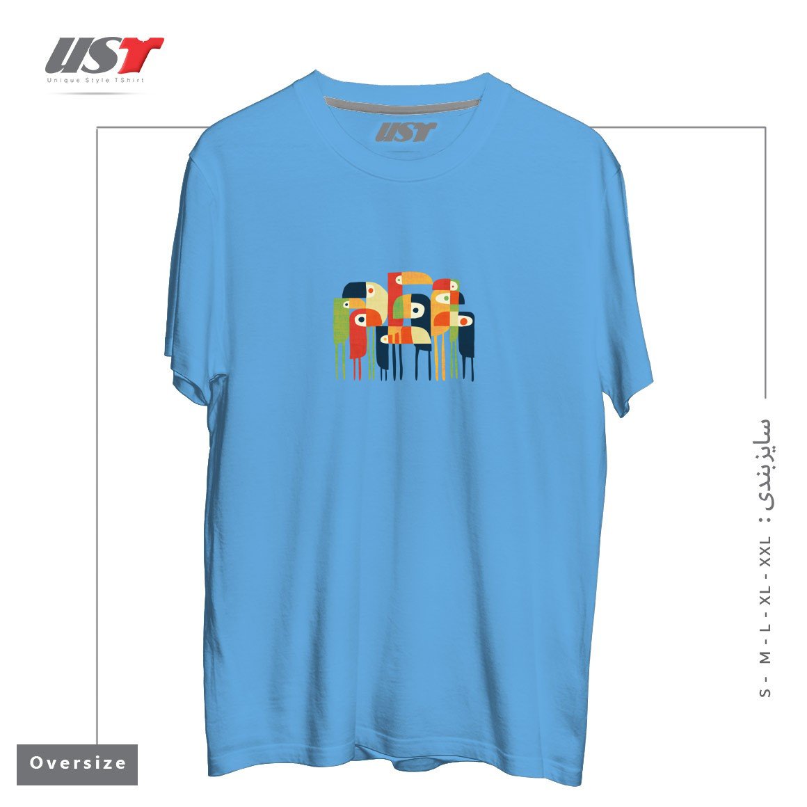 طرح TROPICAL TOUCAN تیشرت اورسایزرنگ آبی روشن