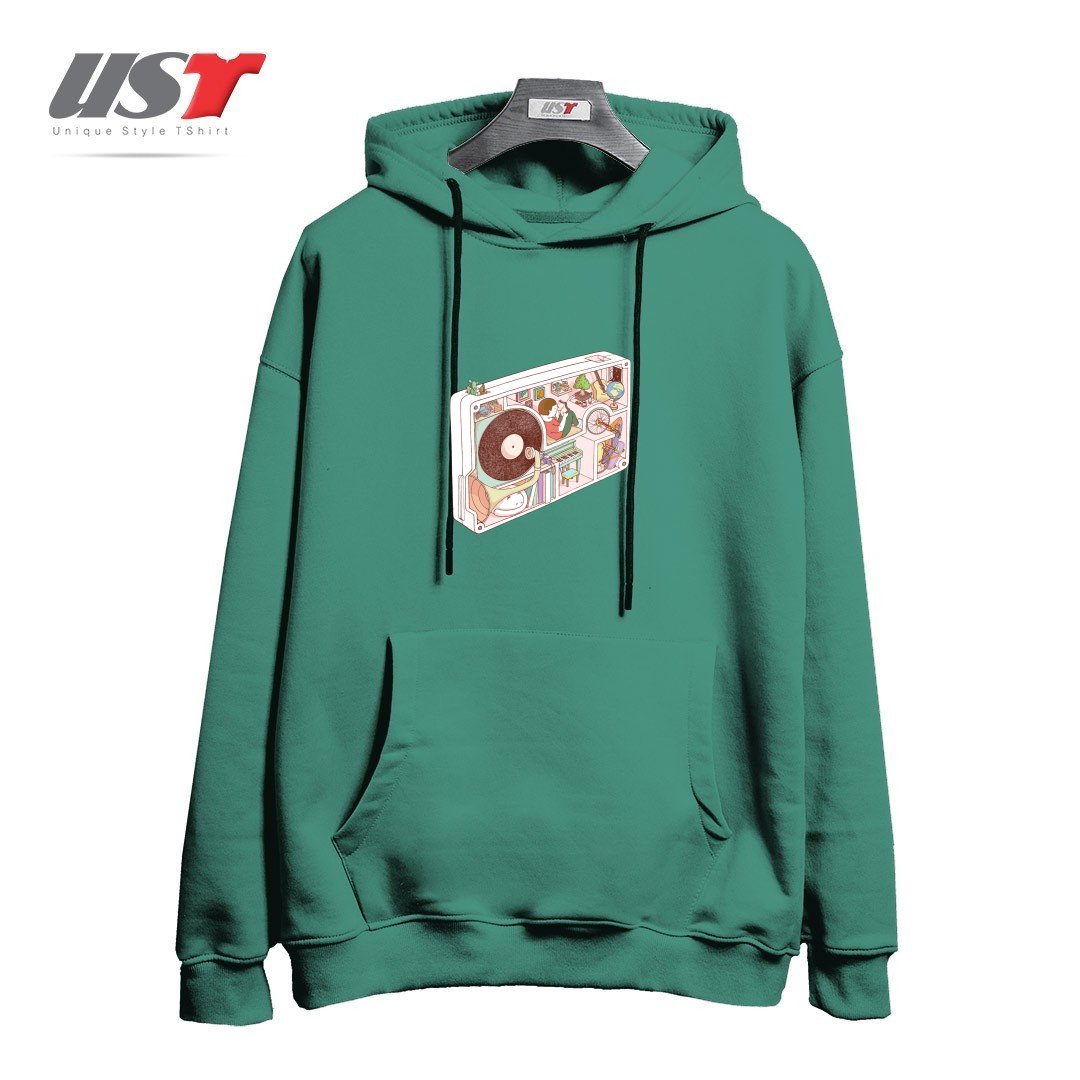 طرح INSIDE ANALOG2 هودی اورسایزرنگ سبز سدری