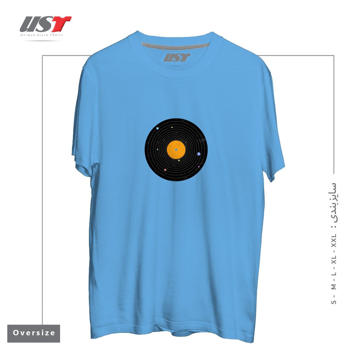 طرح SPACE SOUNDS تیشرت اورسایزرنگ آبی روشن