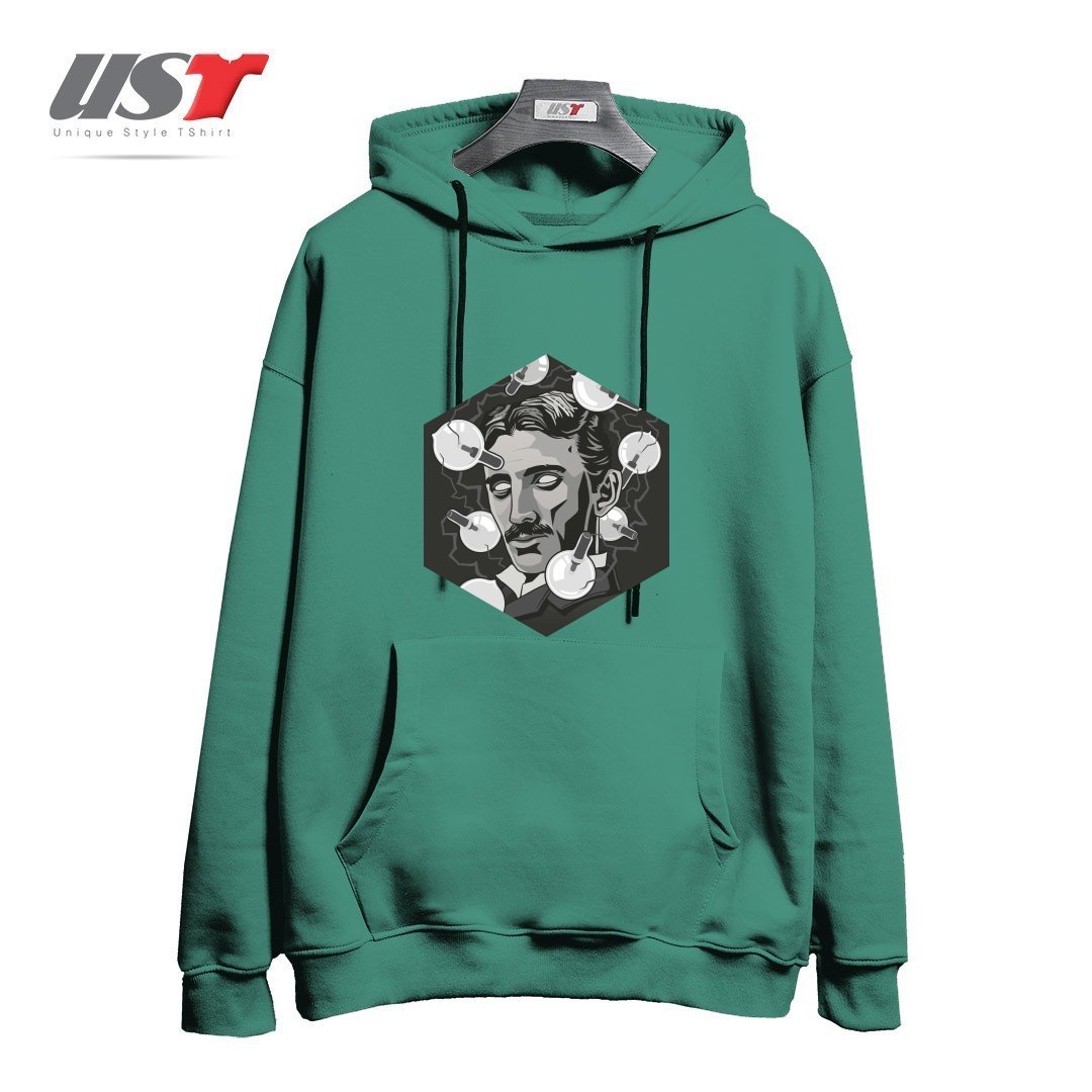 طرح TESLA هودی اورسایزرنگ سبز سدری