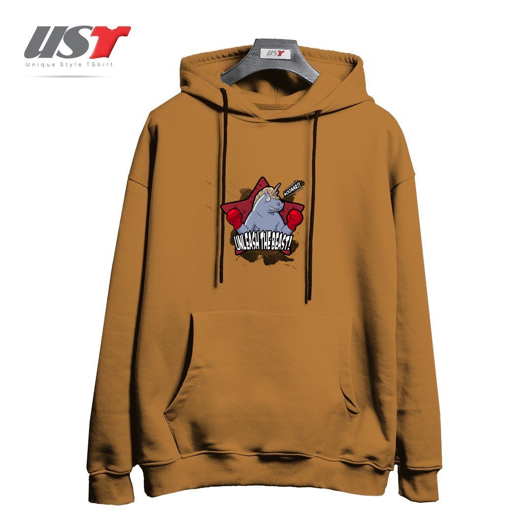 طرح CARTOON BOXING UNICORN هودی اورسایزرنگ نسکافه ای