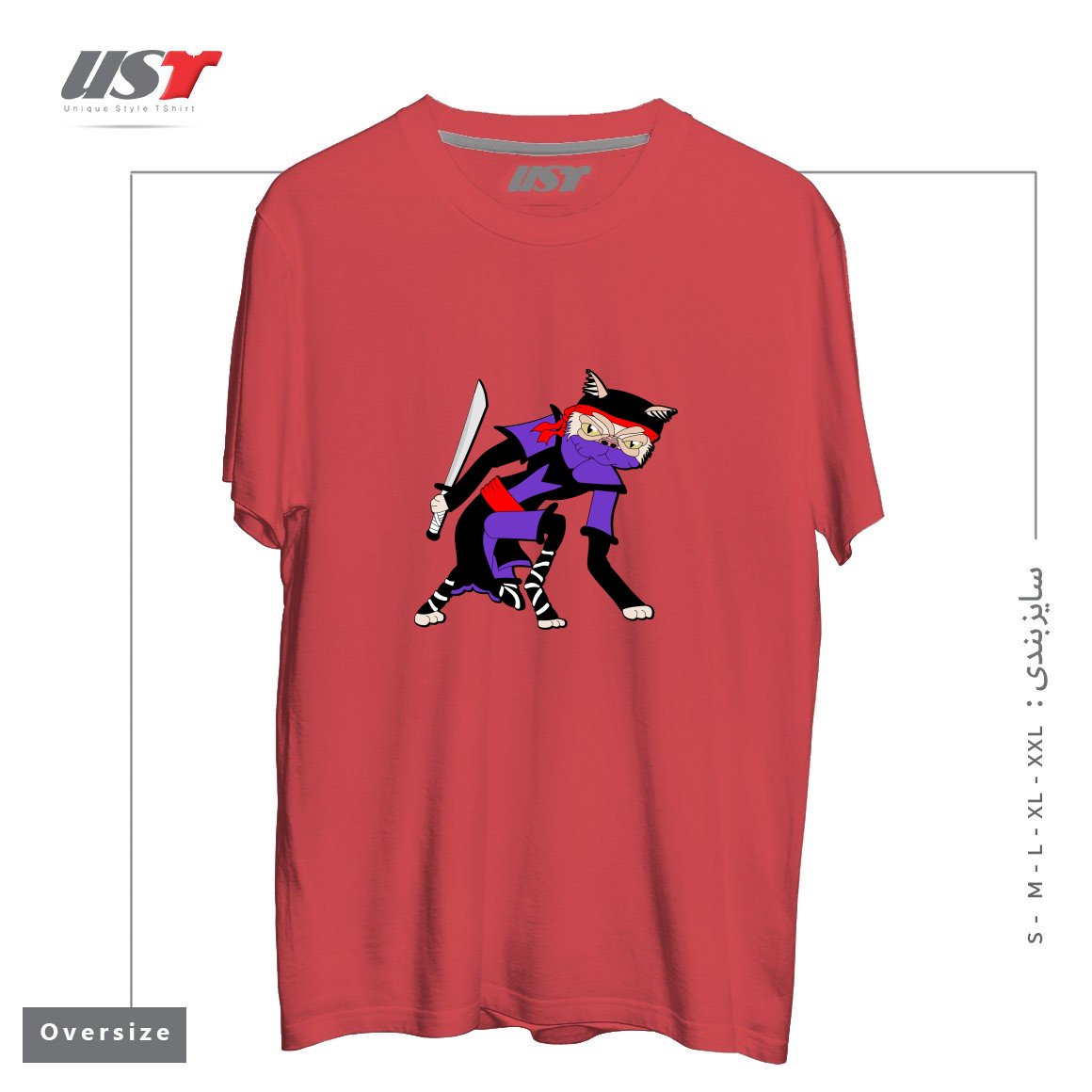 طرح GRUMPY NINJA CAT تیشرت اورسایزرنگ ماتیکی