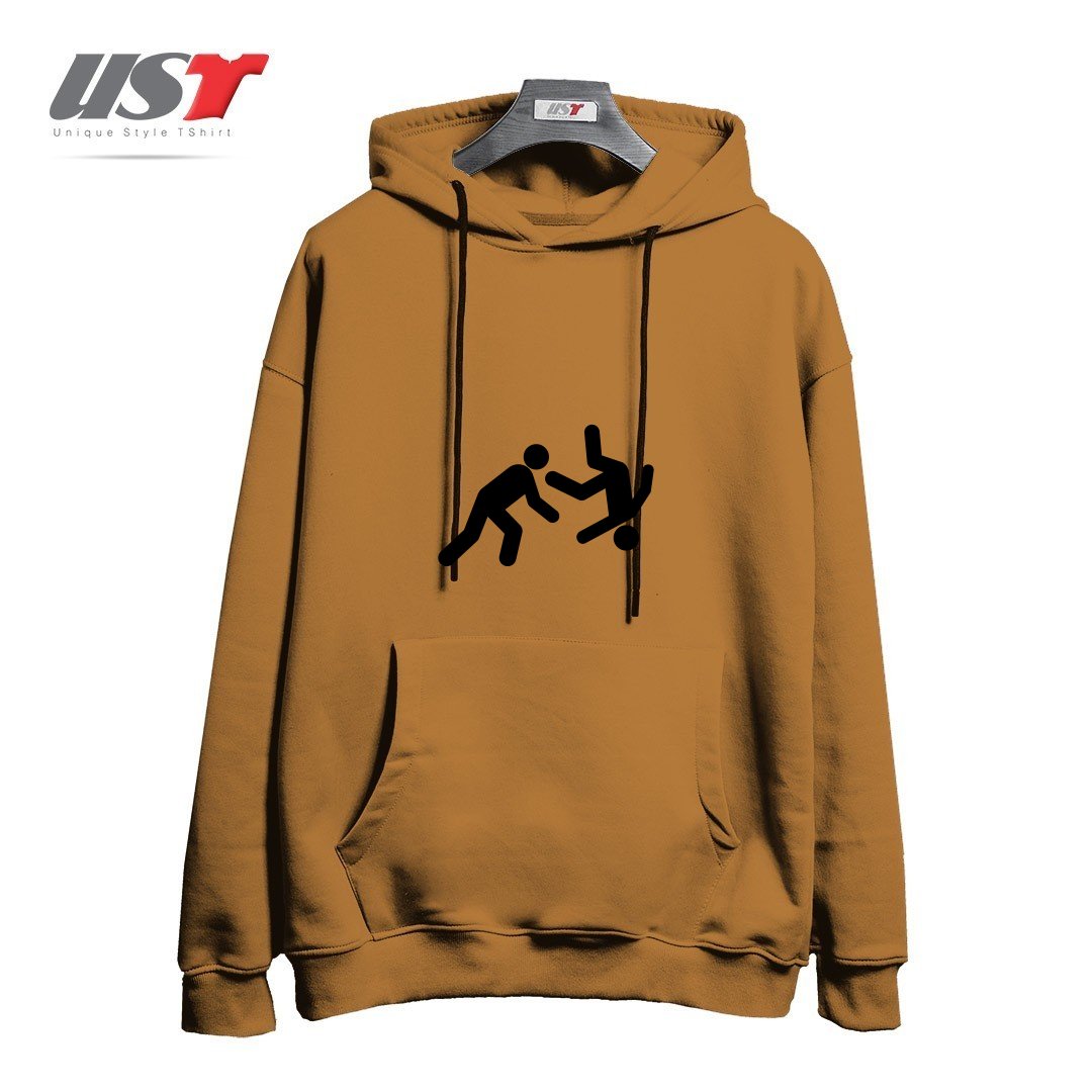 طرح STICKMAN THROW هودی اورسایزرنگ نسکافه ای